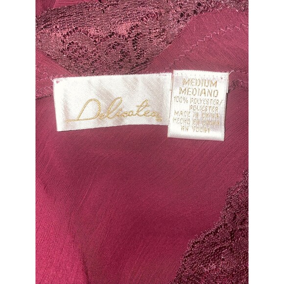 Vtg Delicates Peignoir Robe Nightie Sleep Set Size S/M Burgundy Purple Lace USA - Picture 8 of 9